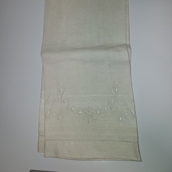 Floral border embroidered Vintage Linen Kitchen towel - Picture 1 of 4